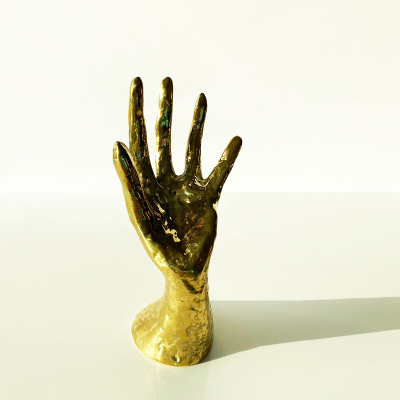 Grande sculpture vintage de main en laiton, France 1990
