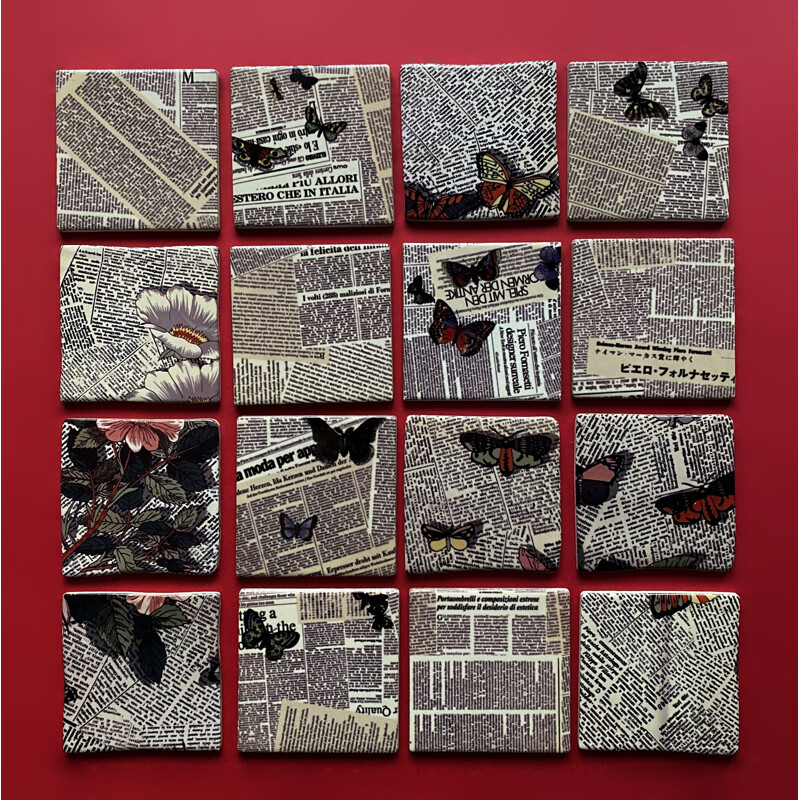 Set of 28 vintage ceramic tiles by Pietro Fornasetti, Italy 1990