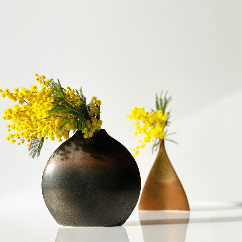 Pair of vintage ceramic vases by Jacques Bucholtz for Virebent, France 1970