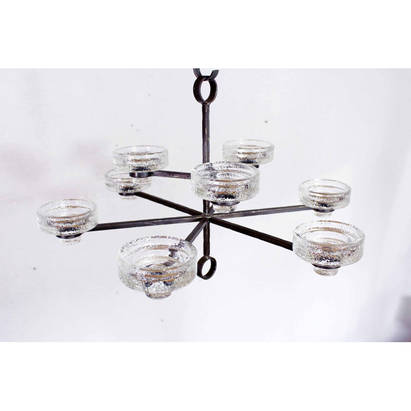 Vintage Art Deco wrought iron and glass chandelier by Erik Höglund