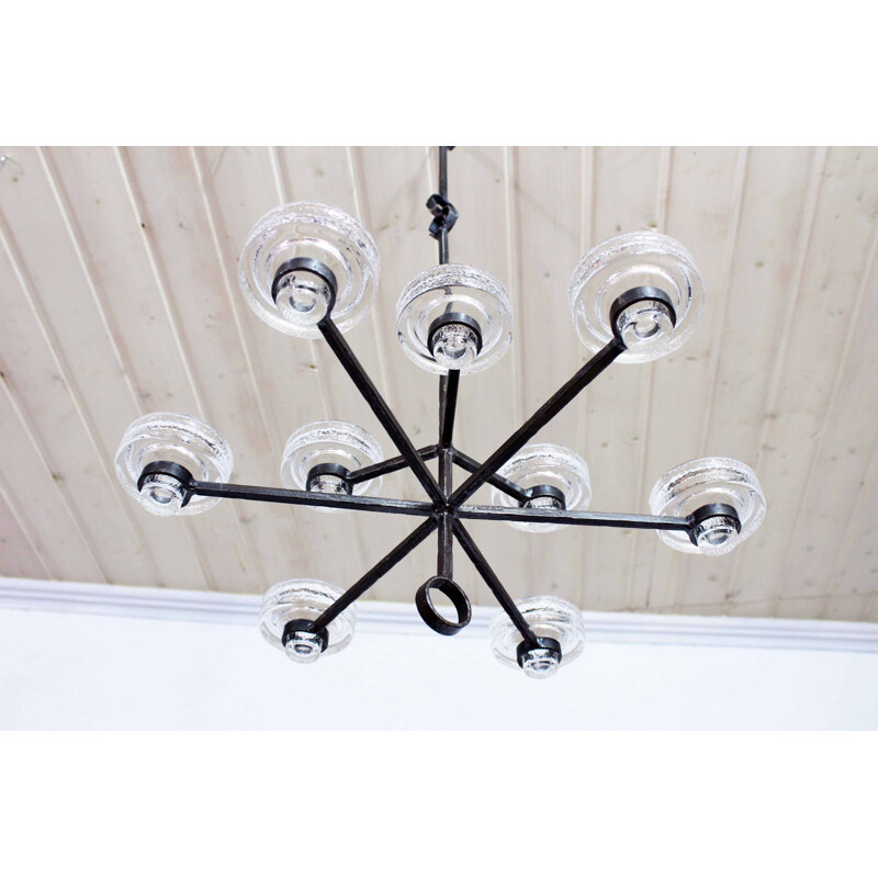 Vintage Art Deco wrought iron and glass chandelier by Erik Höglund