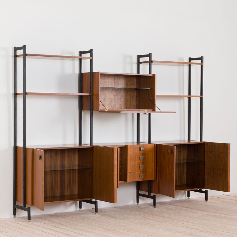 Vintage walnut wall unit by Luciano Frigerio, Italy