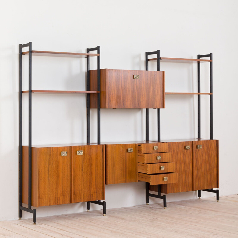 Vintage walnut wall unit by Luciano Frigerio, Italy