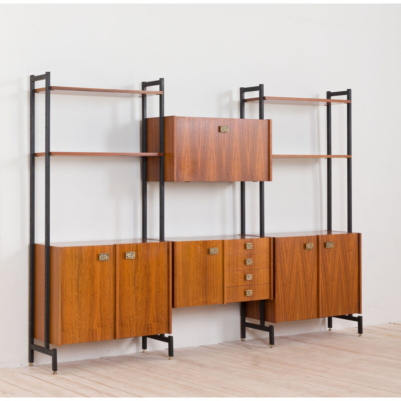 Vintage walnut wall unit by Luciano Frigerio, Italy