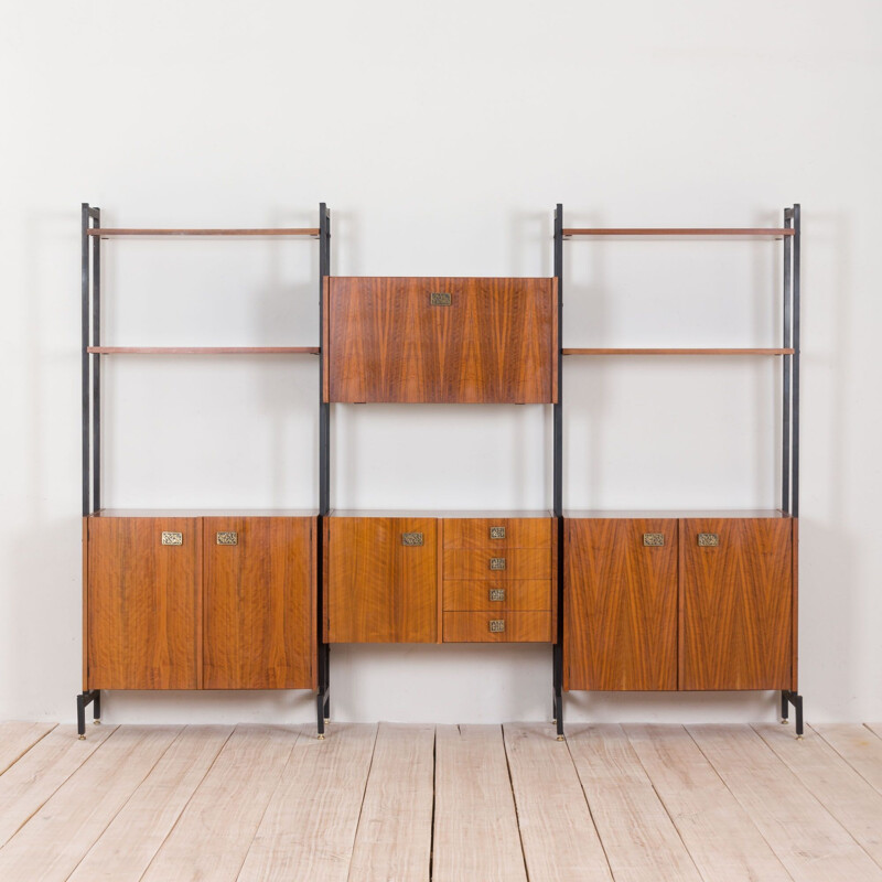 Vintage walnut wall unit by Luciano Frigerio, Italy