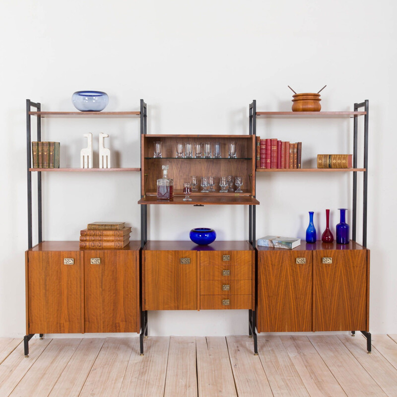 Vintage walnut wall unit by Luciano Frigerio, Italy