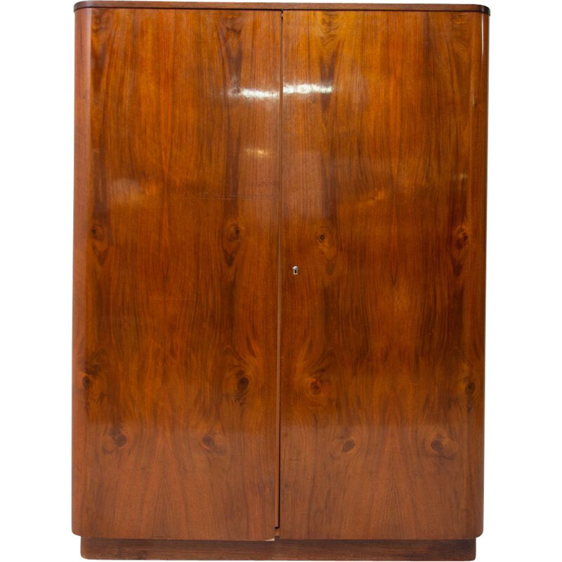 Vintage Modernist Walnut Wardrobe by Interiér Praha, Czechoslovakia 1950s