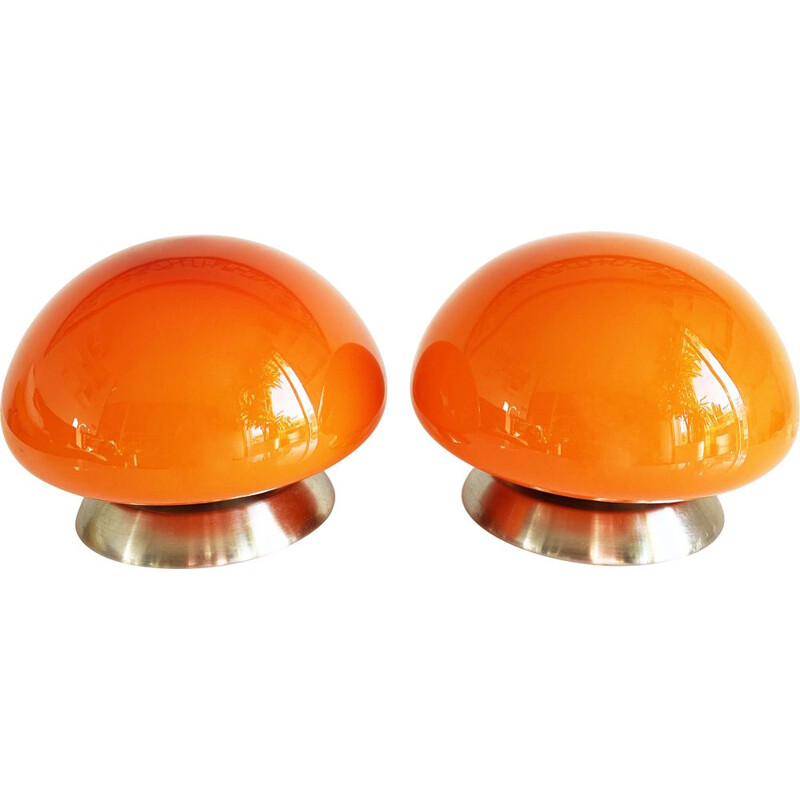 Pair of vintage orange lights button Space Age. Italy 1970s