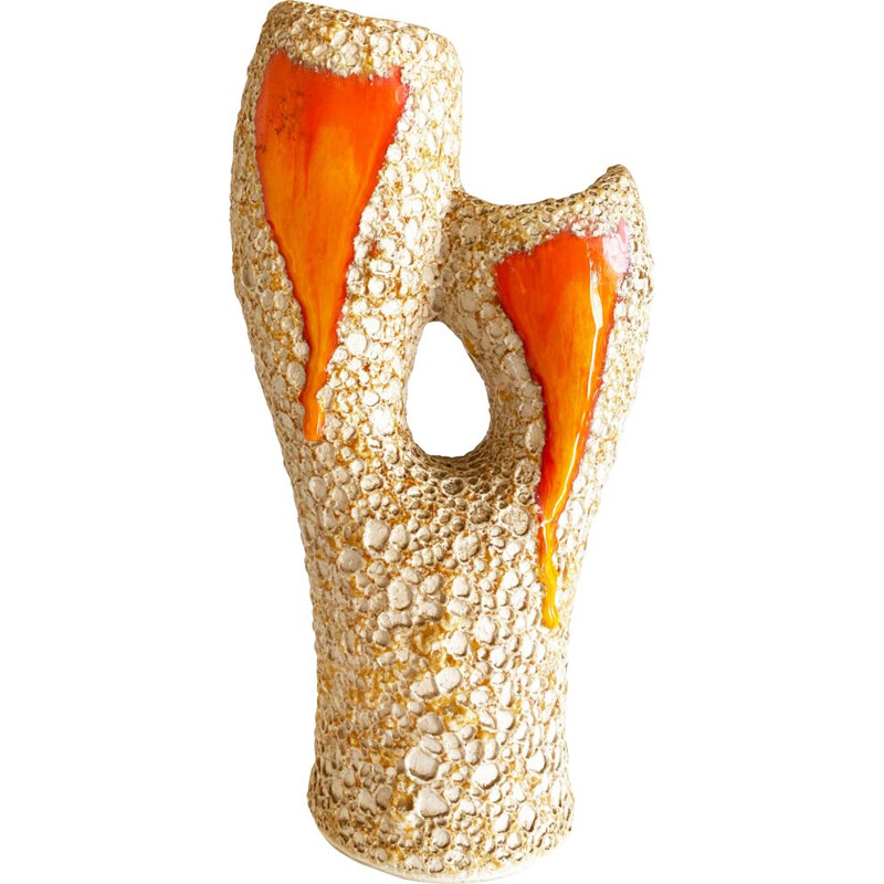 Vintage double neck vase "Lava Crust" from Vallauris, France 1960