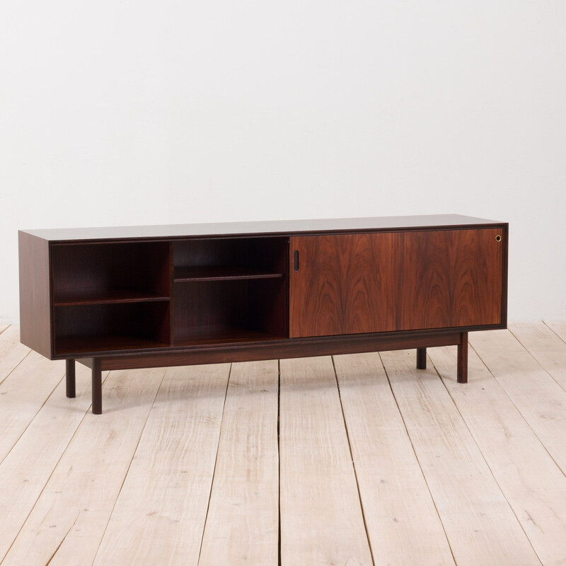 Vintage minimalist sideboard in rosewood with sliding doors, Danish 1970s