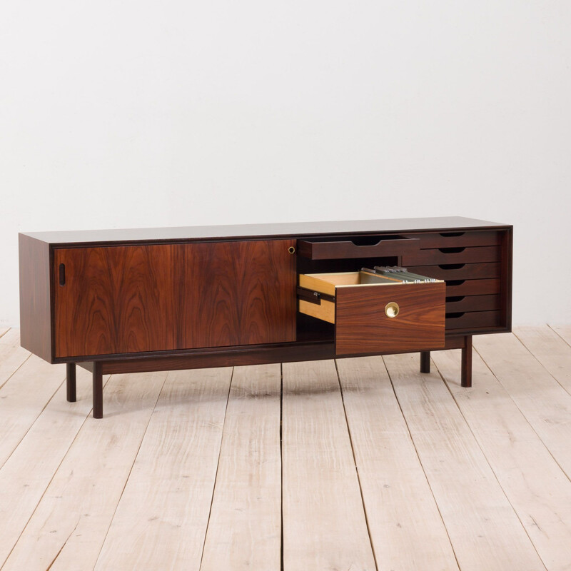 Vintage minimalist sideboard in rosewood with sliding doors, Danish 1970s