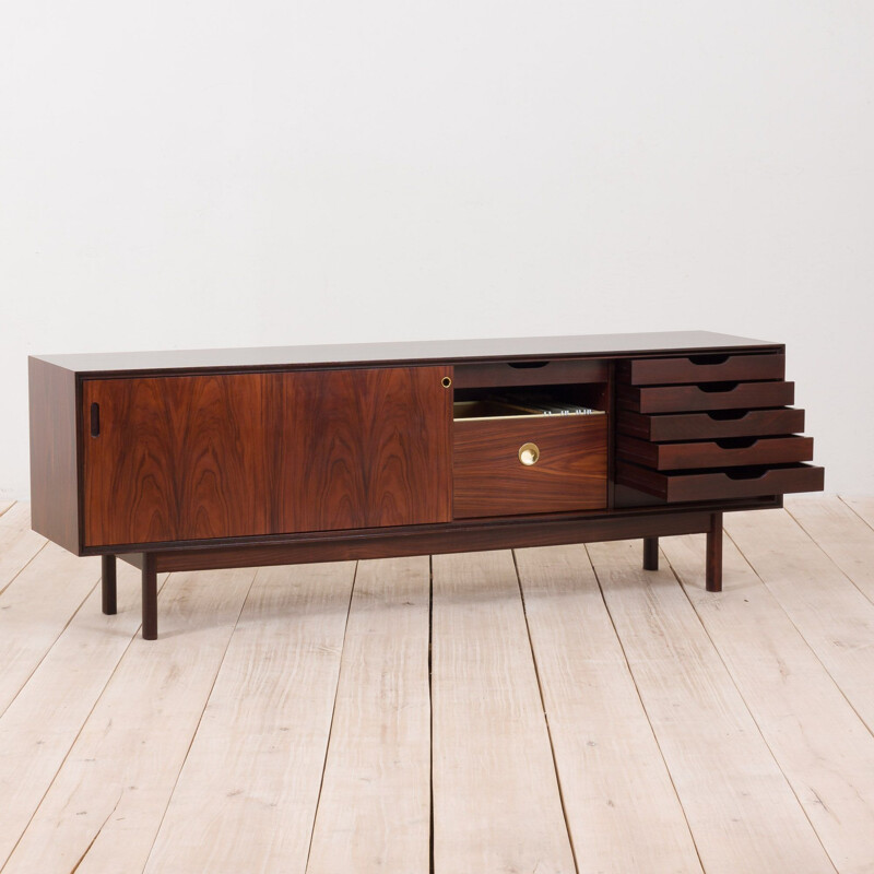 Vintage minimalist sideboard in rosewood with sliding doors, Danish 1970s