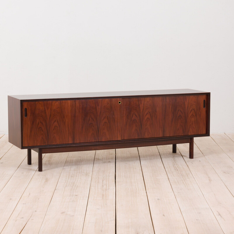 Vintage minimalist sideboard in rosewood with sliding doors, Danish 1970s