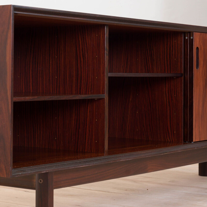 Vintage minimalist sideboard in rosewood with sliding doors, Danish 1970s