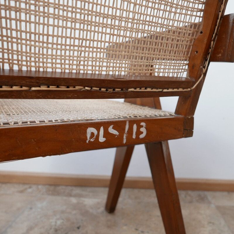 Vintage Teak and Cane Chandigarh Office Chair by Pierre Jeanneret, France 1956s