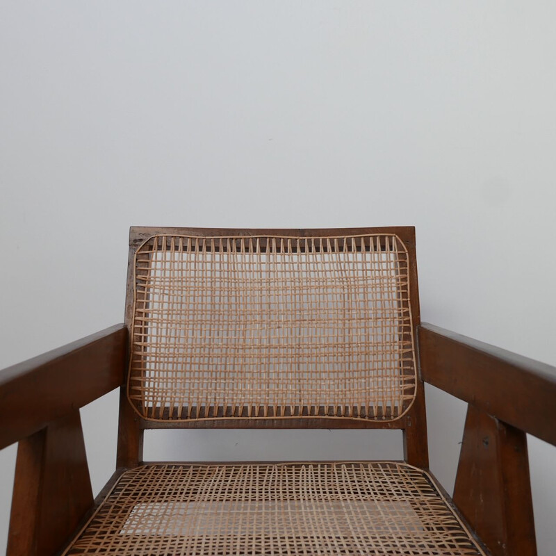Vintage Teak and Cane Chandigarh Office Chair by Pierre Jeanneret, France 1956s