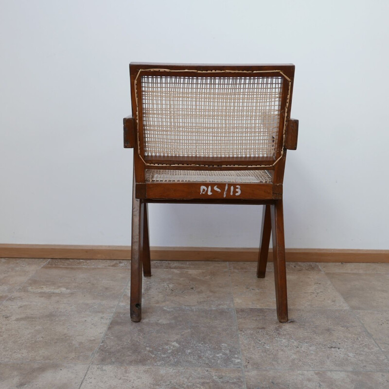 Vintage Teak and Cane Chandigarh Office Chair by Pierre Jeanneret, France 1956s