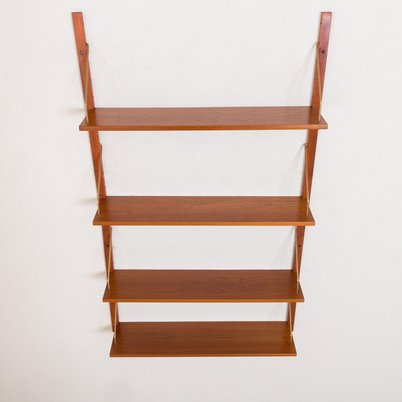 Vintage 4 shelves wall unit in teak Sorensen Cadovius, Danish 1960s