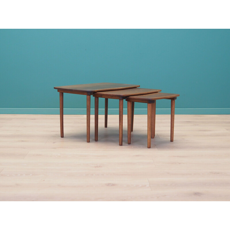 Set of 3 vintage walnut coffee tables, Denmark 1960s