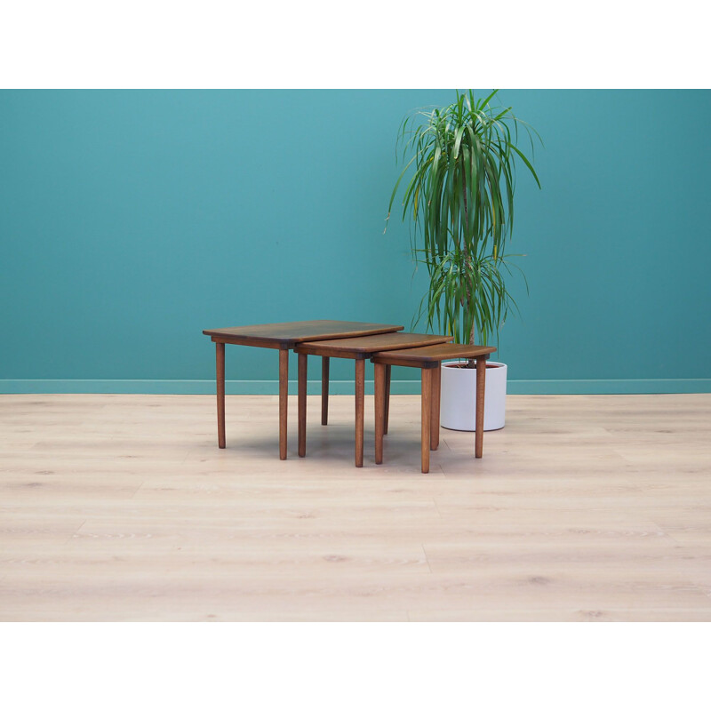 Set of 3 vintage walnut coffee tables, Denmark 1960s