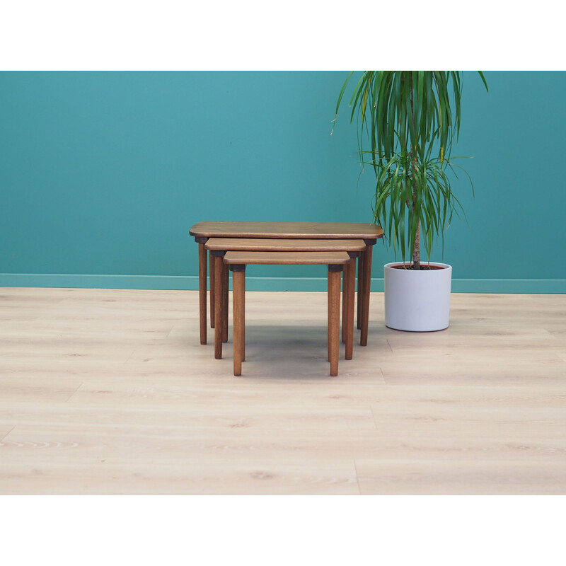 Set of 3 vintage walnut coffee tables, Denmark 1960s