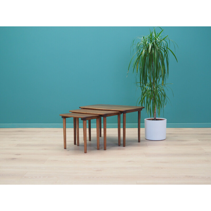 Set of 3 vintage walnut coffee tables, Denmark 1960s