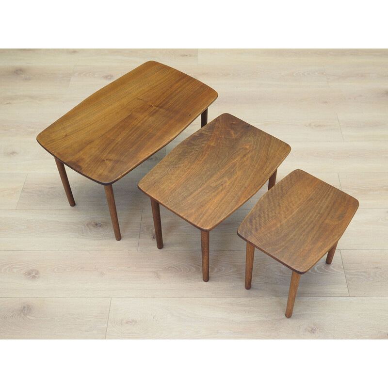 Set of 3 vintage walnut coffee tables, Denmark 1960s