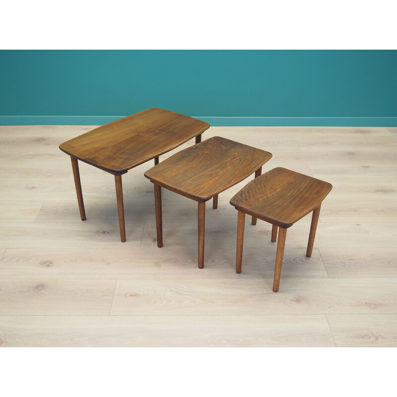Set of 3 vintage walnut coffee tables, Denmark 1960s