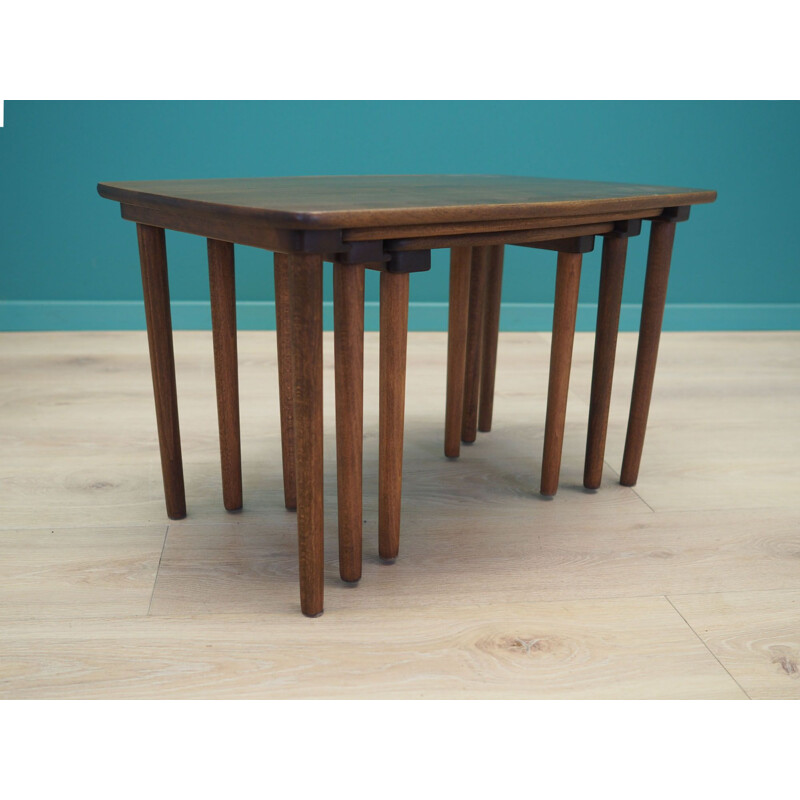 Set of 3 vintage walnut coffee tables, Denmark 1960s