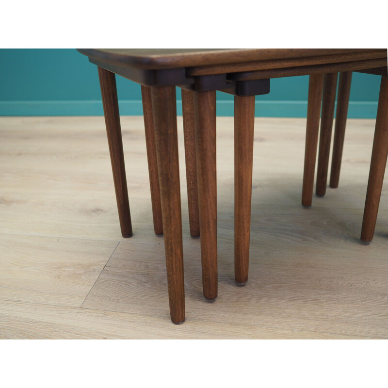 Set of 3 vintage walnut coffee tables, Denmark 1960s