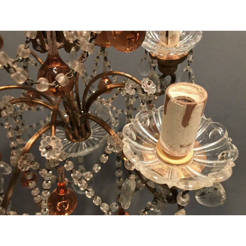 Lustre vintage en cristal en verre au caramel de rose Murano pour Macaroni