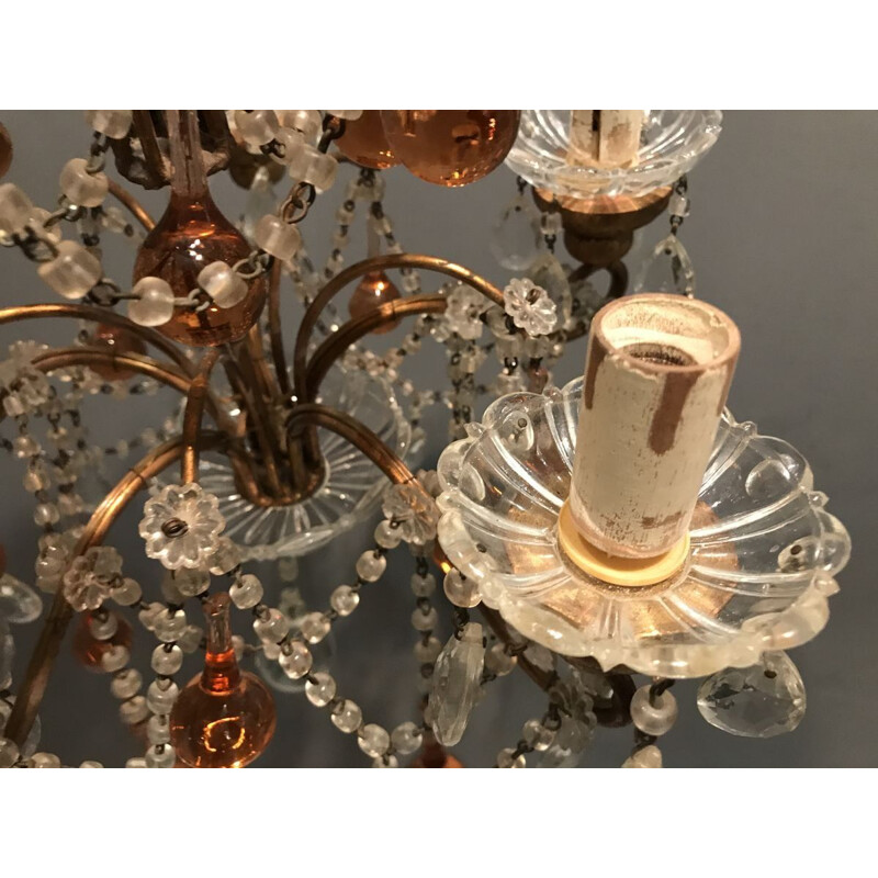 Vintage crystal chandelier in Murano rose caramel glass for macaroni