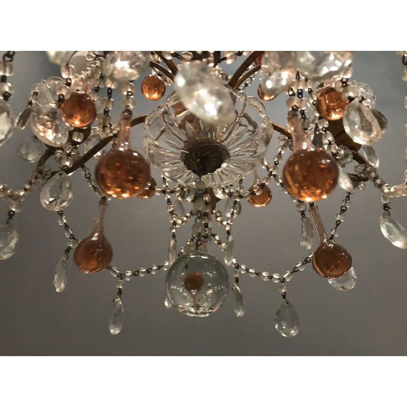 Vintage crystal chandelier in Murano rose caramel glass for macaroni