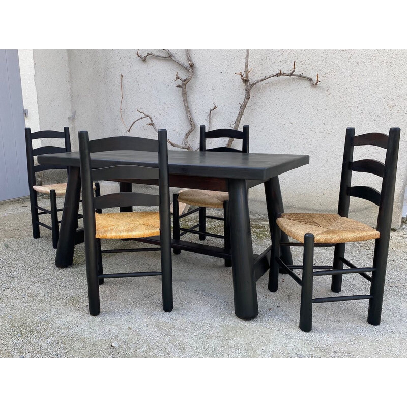 Ensemble d’une table et 4 chaises brutalistes  Georges Robert 1950