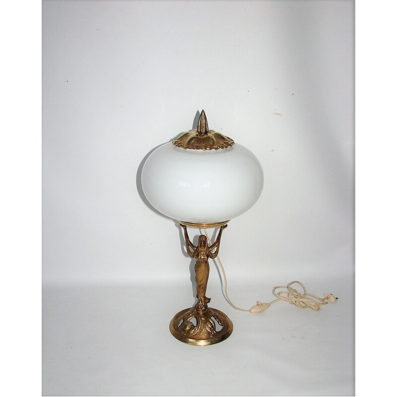 Vintage brass and glass cabinet lamp 1950s