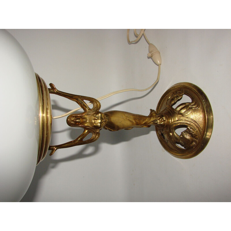 Vintage brass and glass cabinet lamp 1950s