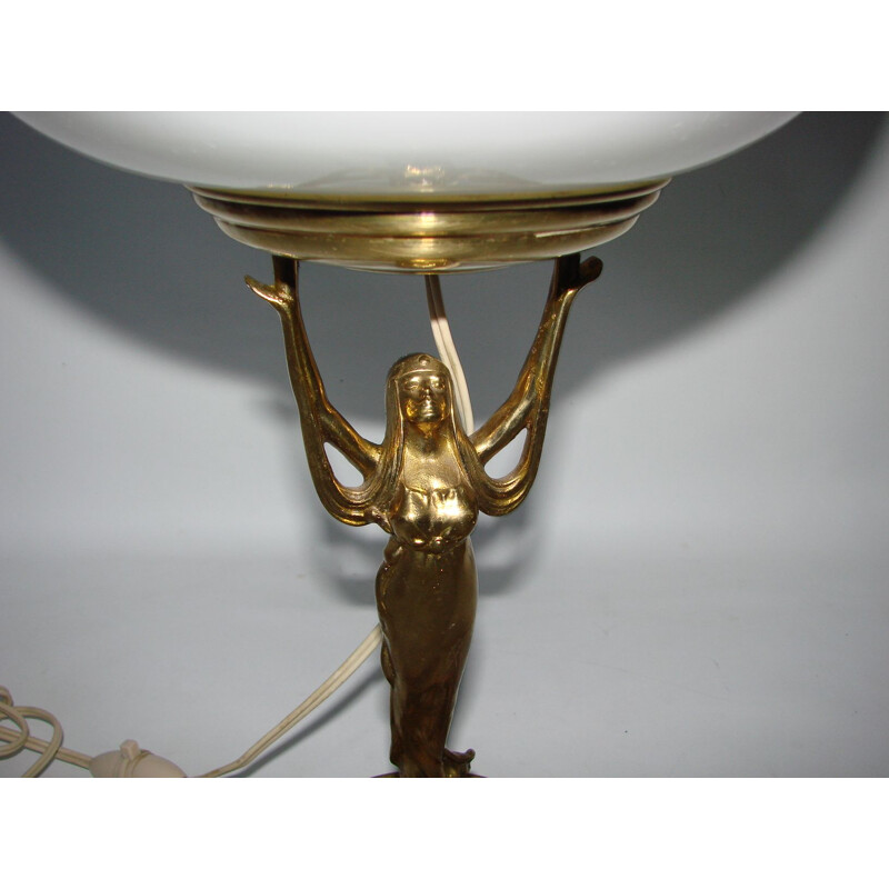 Vintage brass and glass cabinet lamp 1950s