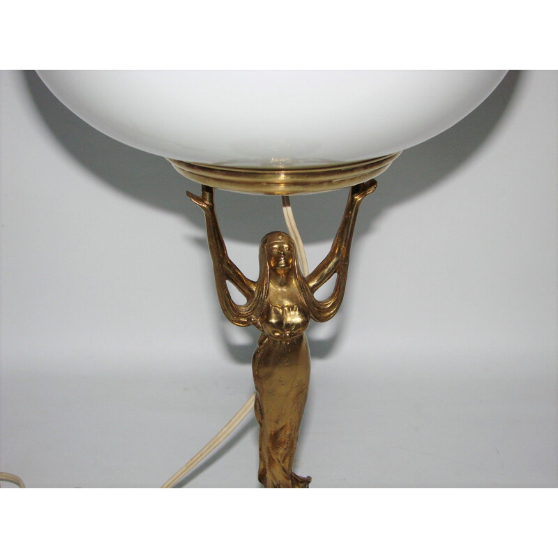 Vintage brass and glass cabinet lamp 1950s