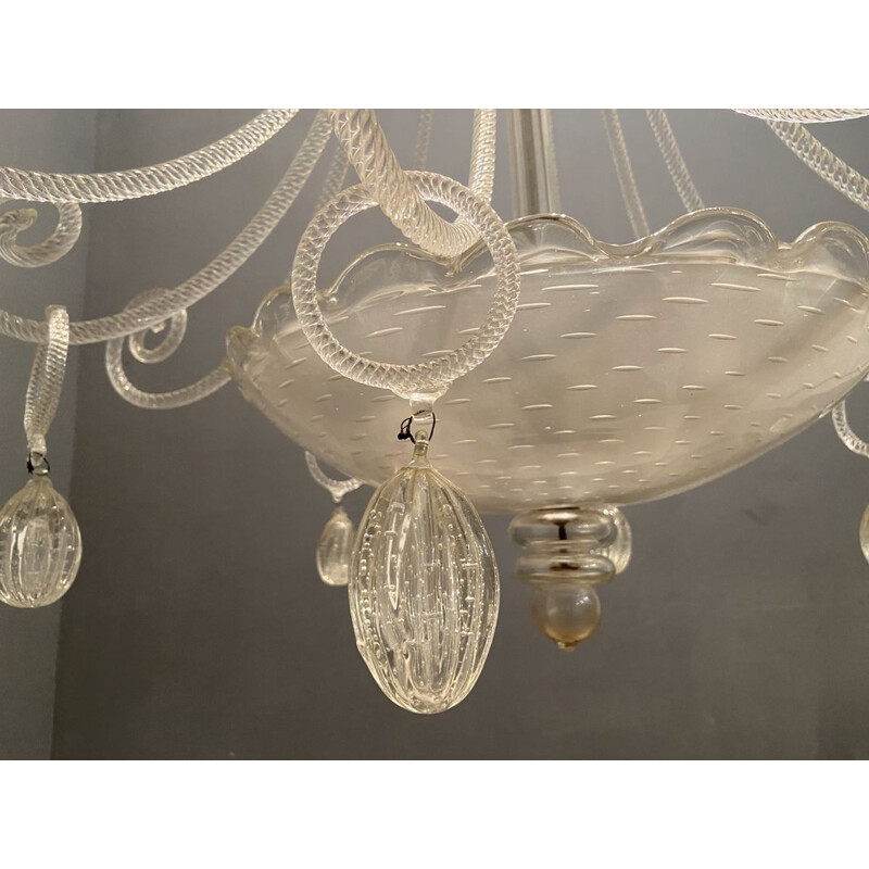 Lampadario d'epoca in vetro di Murano Art Déco di Ercole Barovier, 1940