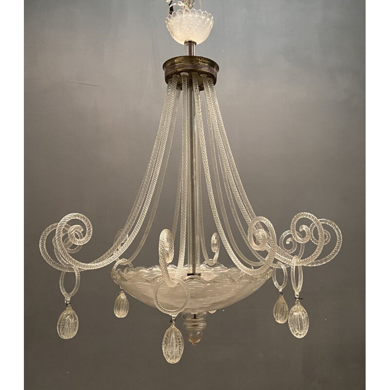 Vintage Art Deco Murano glass chandelier by Ercole Barovier, 1940