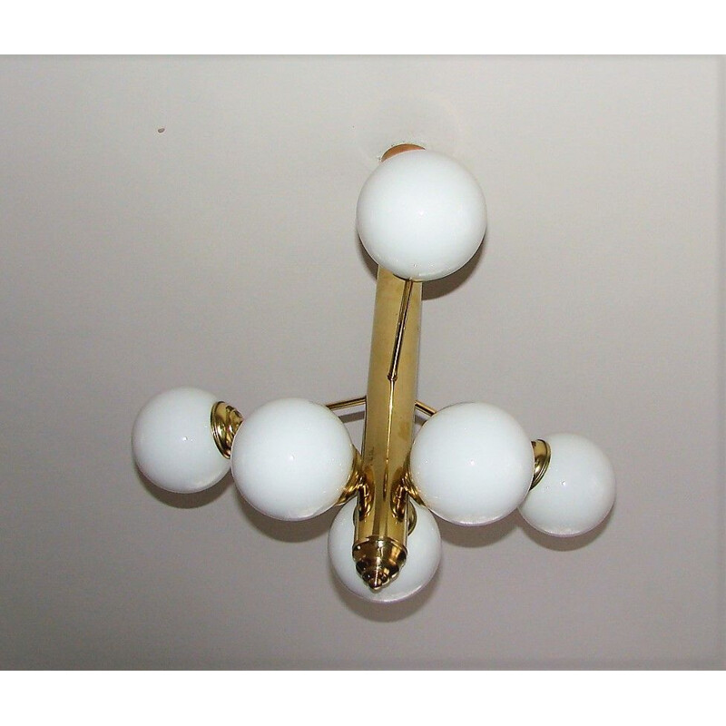 Vintage made of brass and glass chandelier Modernistic 1960s
