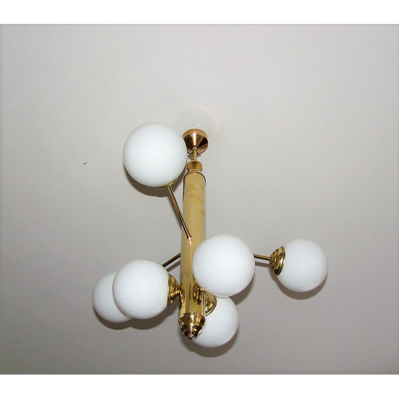 Vintage made of brass and glass chandelier Modernistic 1960s