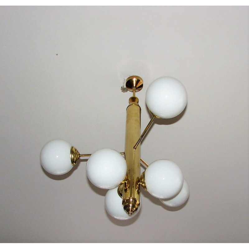 Vintage made of brass and glass chandelier Modernistic 1960s