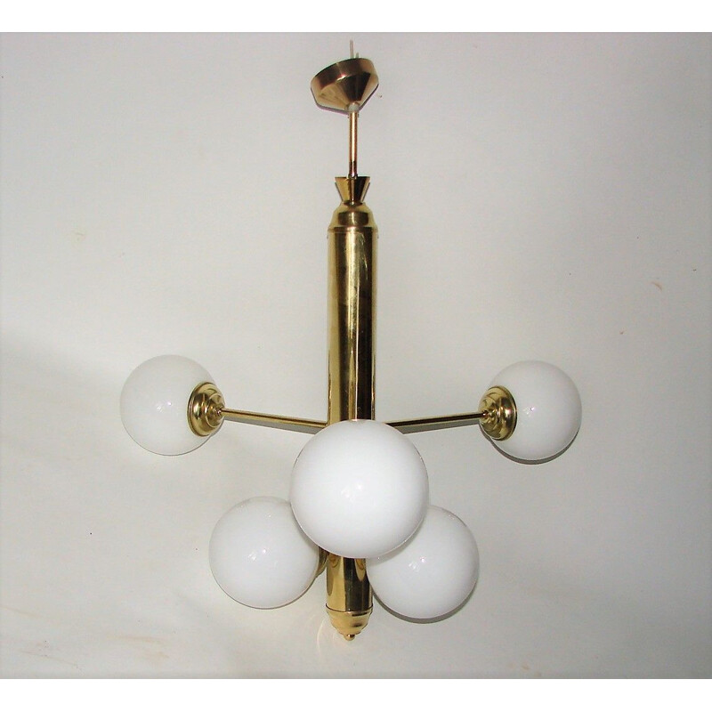 Vintage made of brass and glass chandelier Modernistic 1960s