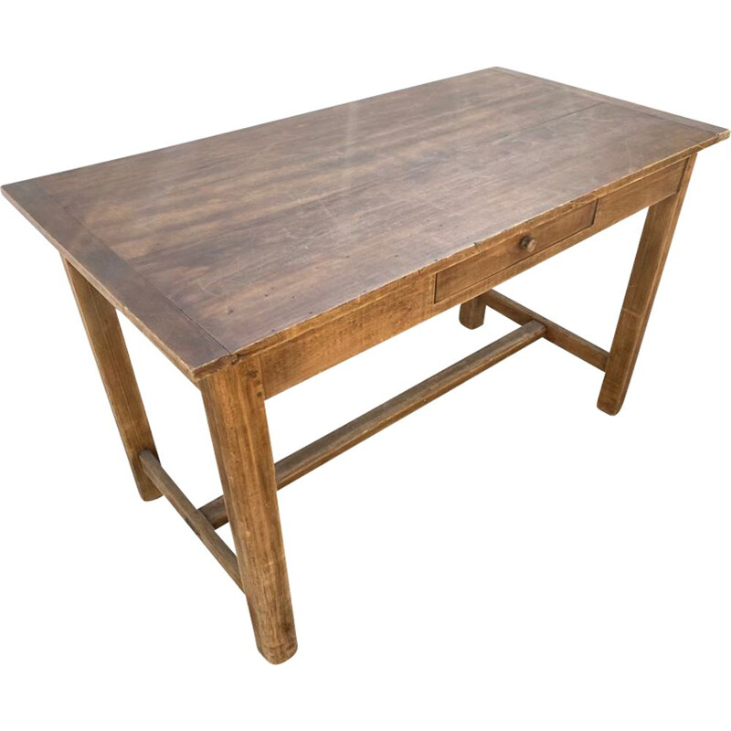 Vintage solid oak farm table with one drawer