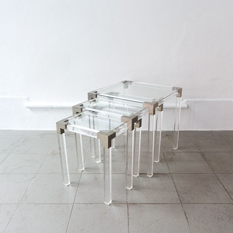 Set of 3 vintage Lucite Nesting tables, France 1970s