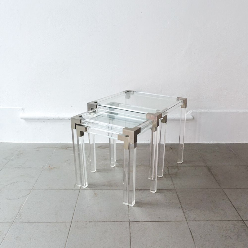 Set of 3 vintage Lucite Nesting tables, France 1970s