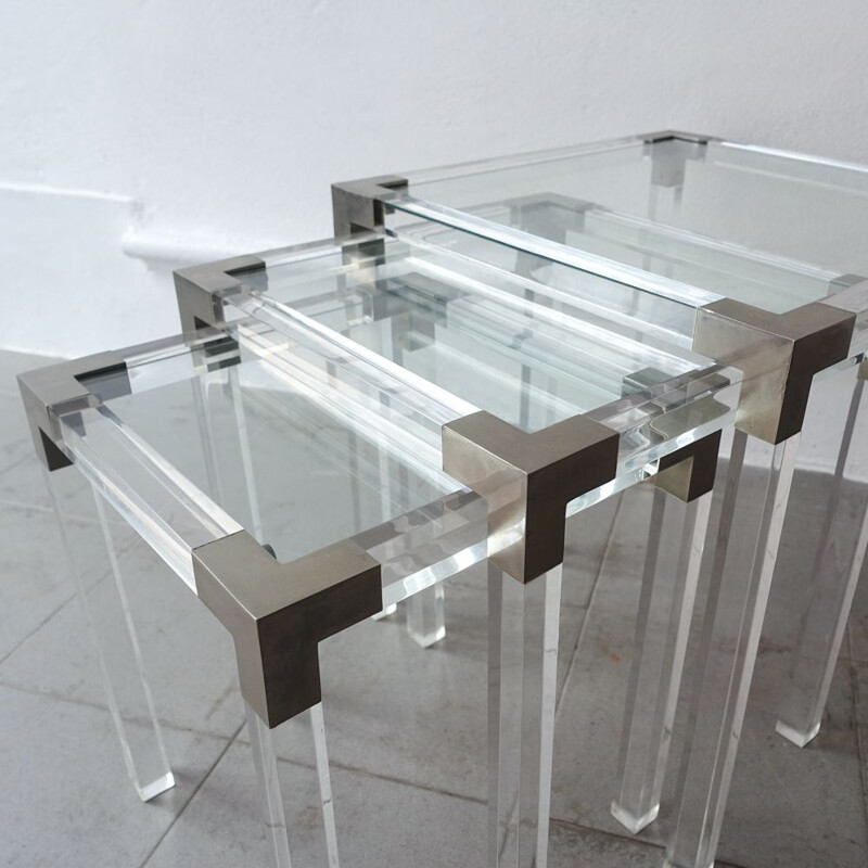 Set of 3 vintage Lucite Nesting tables, France 1970s