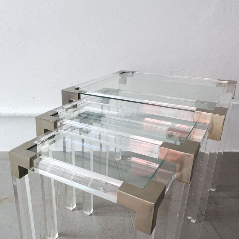 Set of 3 vintage Lucite Nesting tables, France 1970s