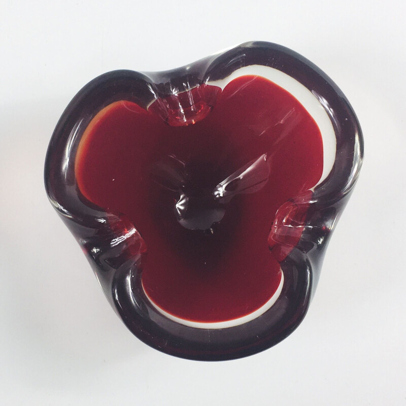 Mid-Century Murano Glass Ashtray Bowl, red and clear Italy 1960s